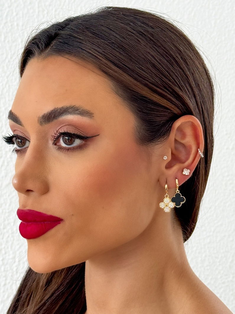 Trio de Brinco Folheado a Ouro 18k e Prata Inspiração Vg. Cravejada e Resinada