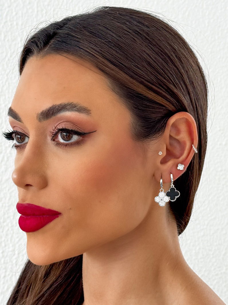 Trio de Brinco Folheado a Ouro 18k e Prata Inspiração Vg. Cravejada e Resinada