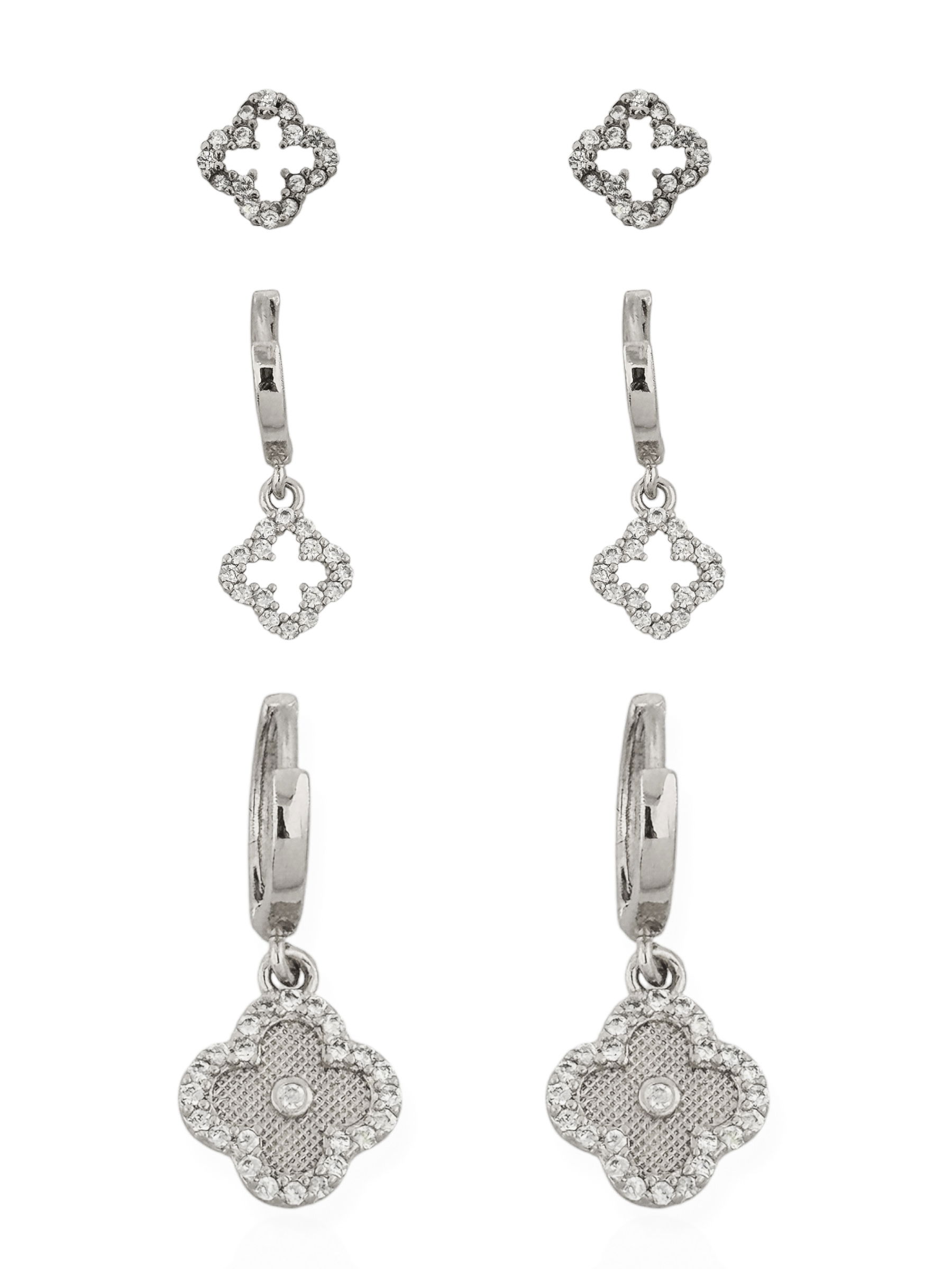 Trio de Brinco Folheado a Ouro 18k e Prata Inspiração Vg. Cravejado