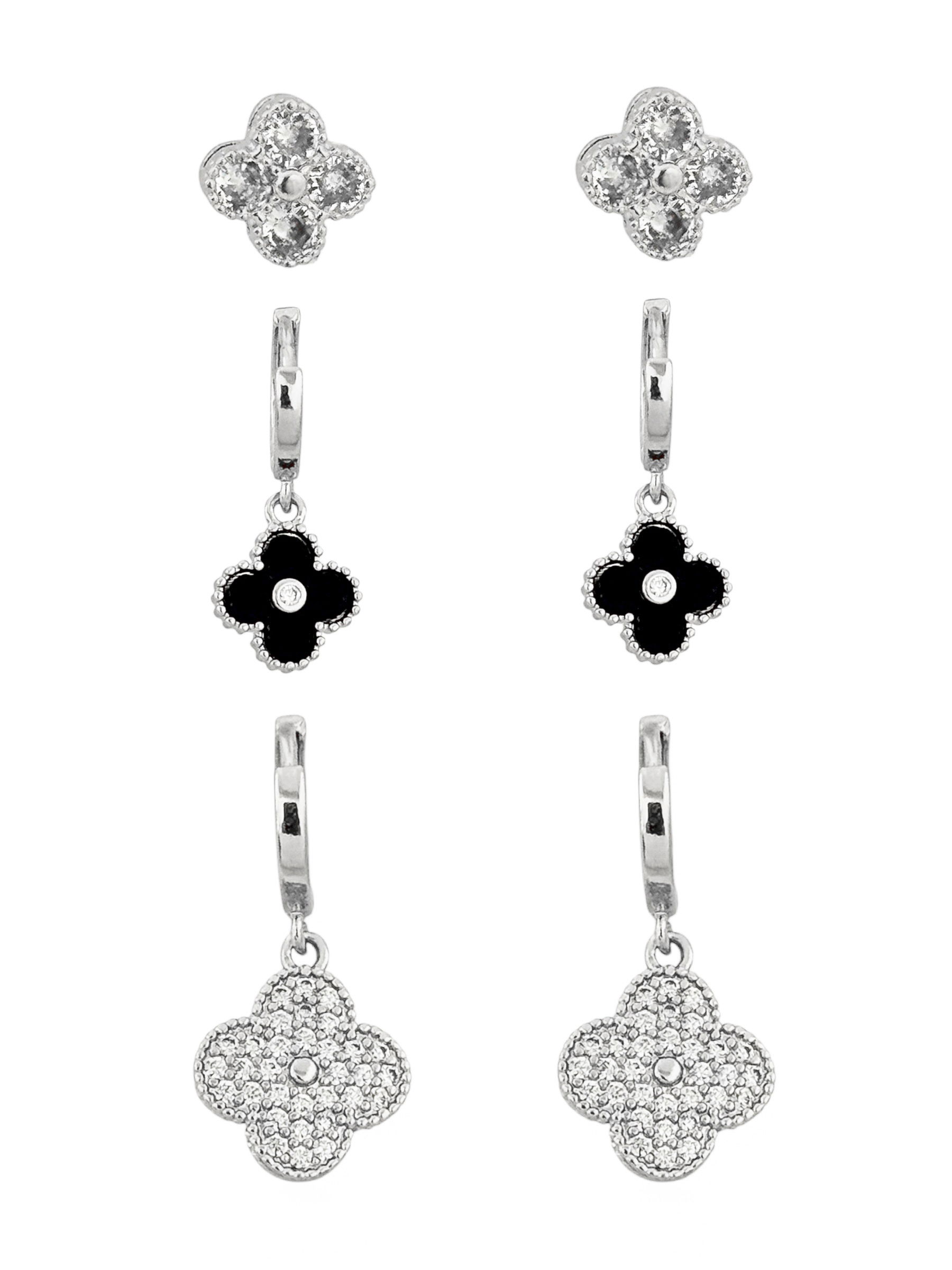 Trio de Brinco Folheado a Ouro 18k e Prata Inspiração Vg. Resinada e Cravejada