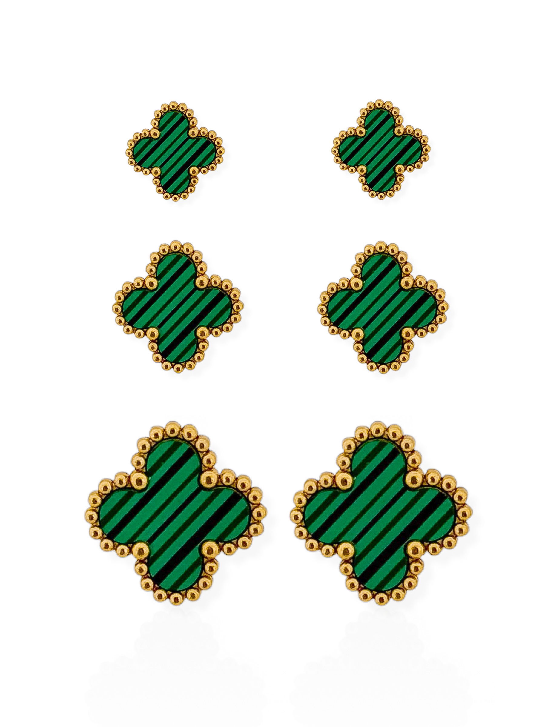 Trio de Brinco Folheado a Ouro 18k e Prata Inspiração Vg. Resinado Aço inoxidável