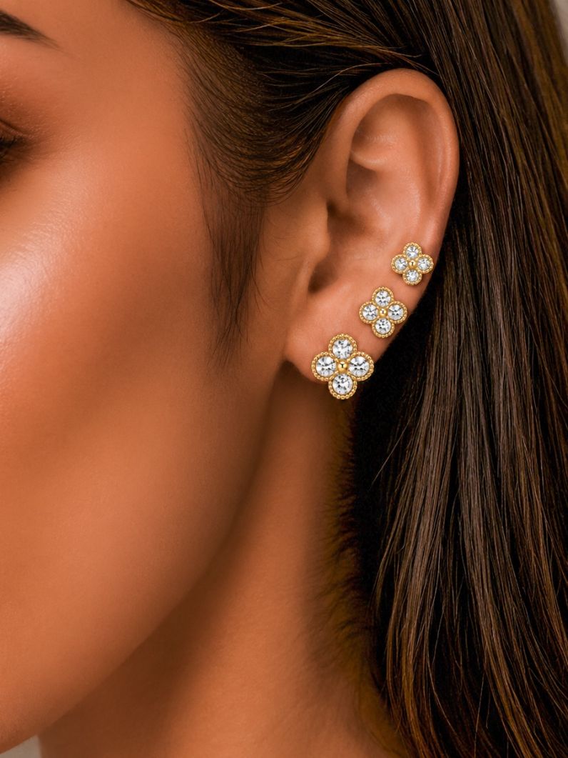 Trio de Brinco Folheado a Ouro 18k e Prata Inspiração Vg Com Zircônia