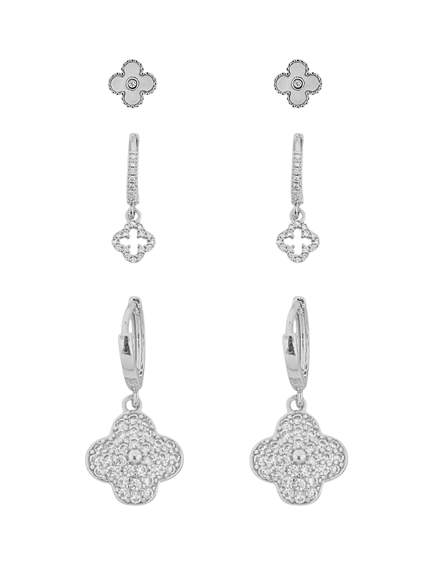 Trio de Brinco Folheado a Ouro 18k e Prata Inspiração Vg Cravejados e Resinados