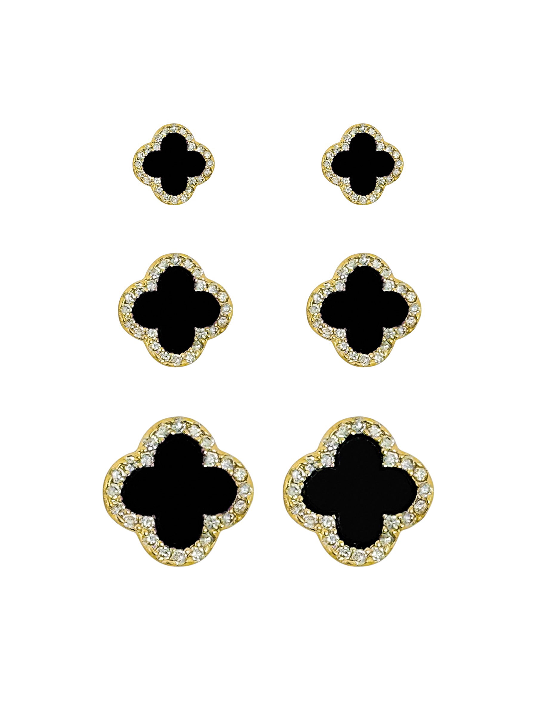 Trio de Brinco Folheado a Ouro 18k e Prata Inspiração Vg Resinada Com Borda Micro Zircônia