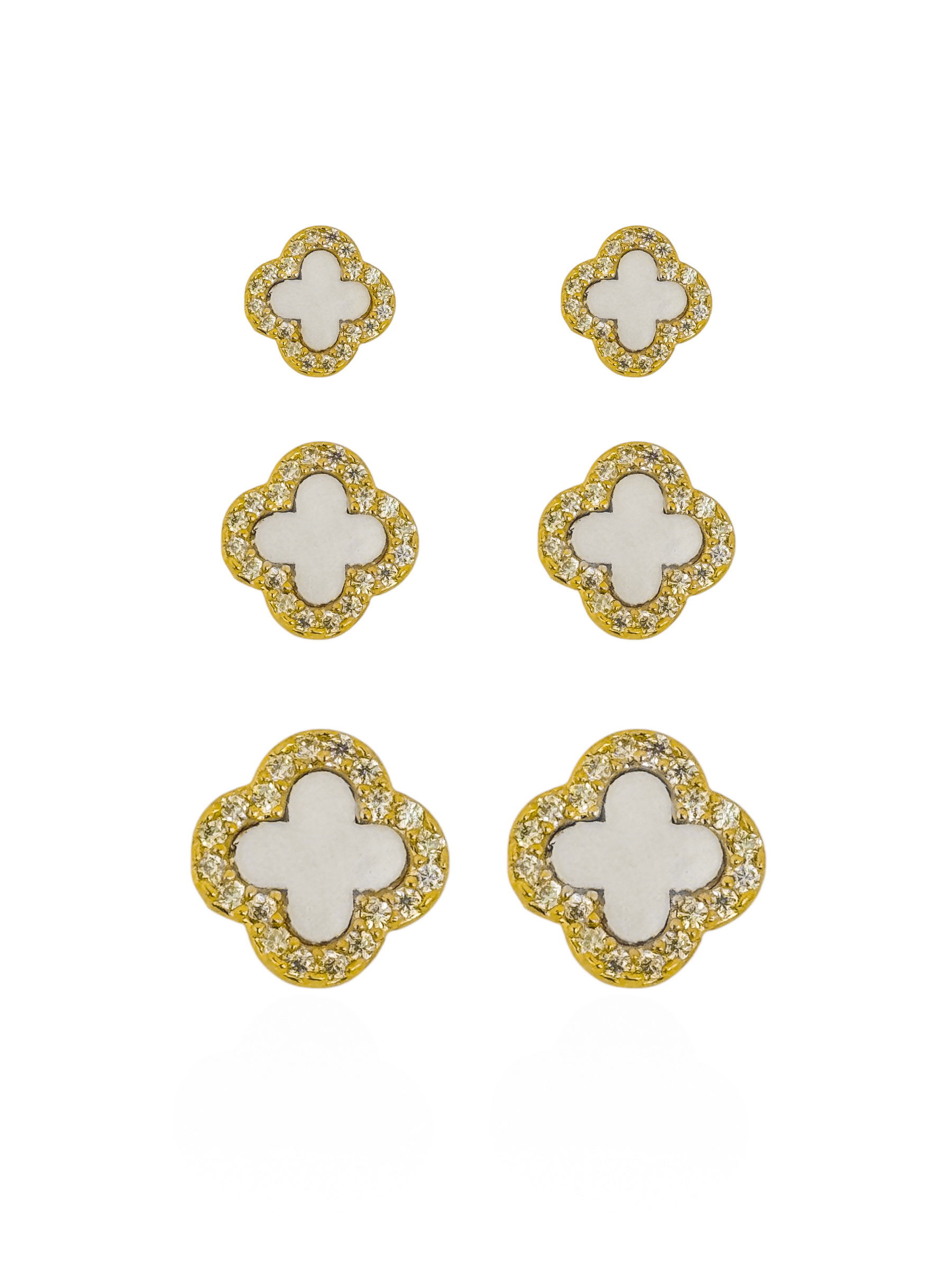 Trio de Brinco Folheado a Ouro 18k e Prata Inspiração Vg Resinada Com Borda Micro Zircônia