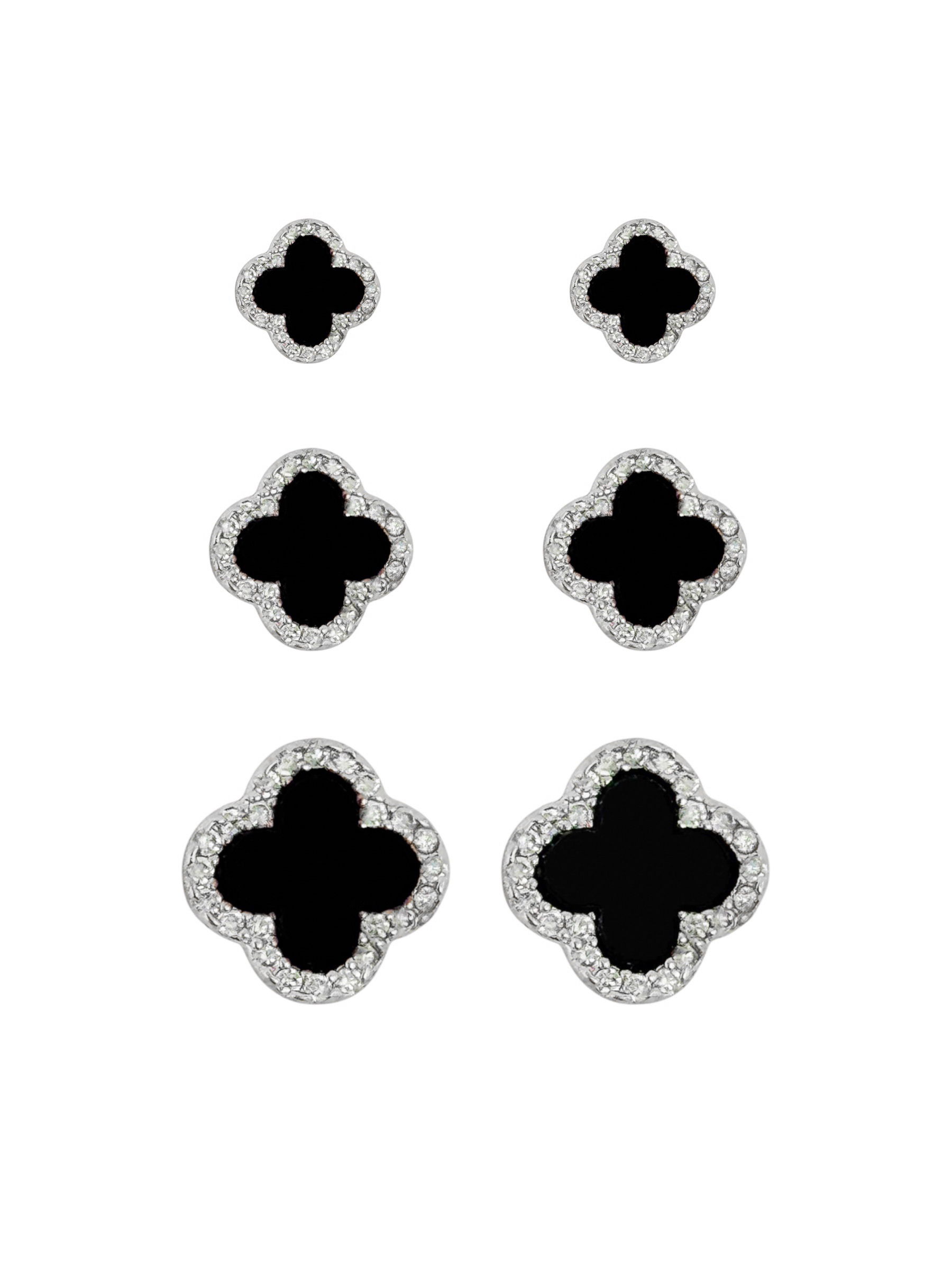 Trio de Brinco Folheado a Ouro 18k e Prata Inspiração Vg Resinada Com Borda Micro Zircônia