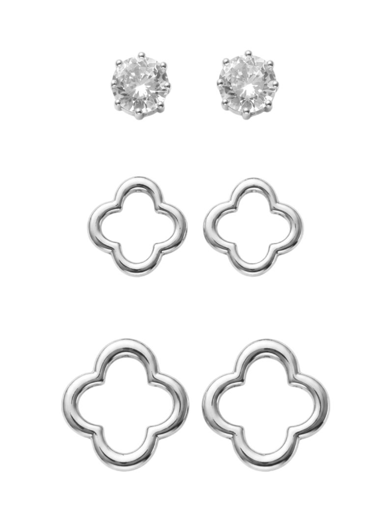 Trio de Brinco Folheado a Ouro 18k e Prata Inspiração Vg Vazado Com Ponto de Luz