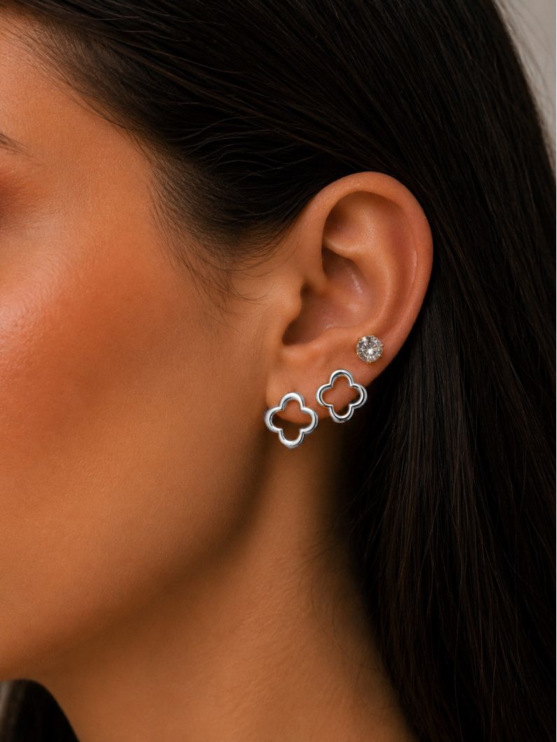 Trio de Brinco Folheado a Ouro 18k e Prata Inspiração Vg Vazado Com Ponto de Luz