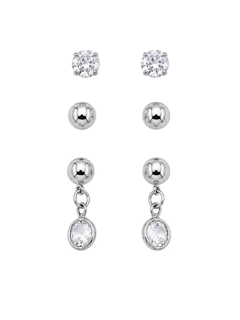 Trio de Brinco Folheado a Ouro 18k e Prata Ponto de Luz, Esferas Com Cristal