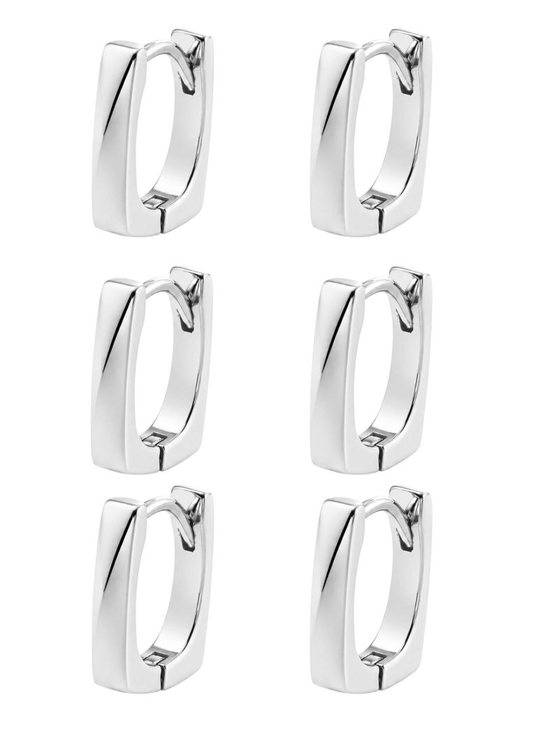 Trio de Brinco Folheado a Ouro 18k e Prata Quadrado Liso