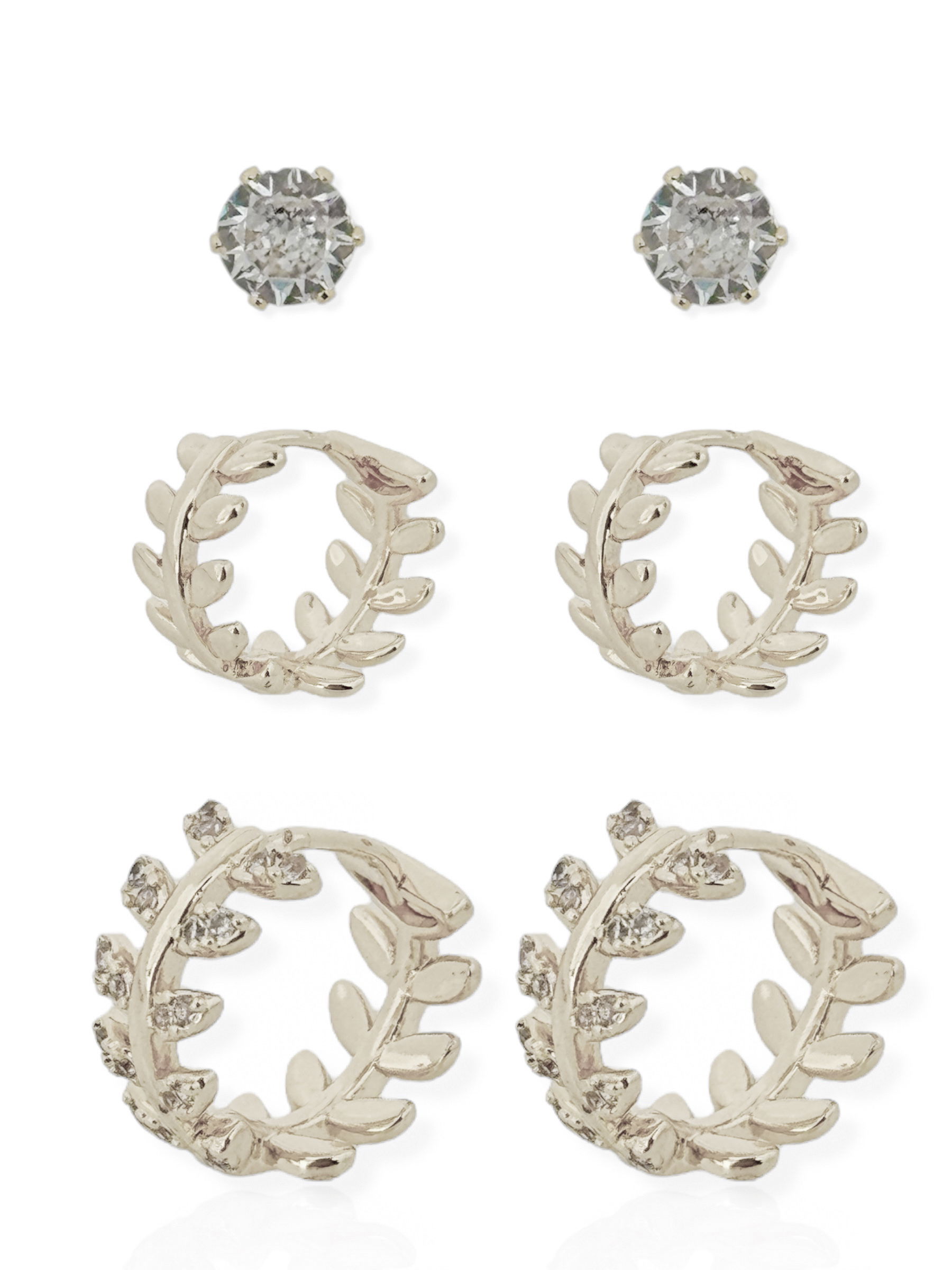 Trio de Brinco Folheado a Ouro 18k e Prata Ramos Com Ponto de luz