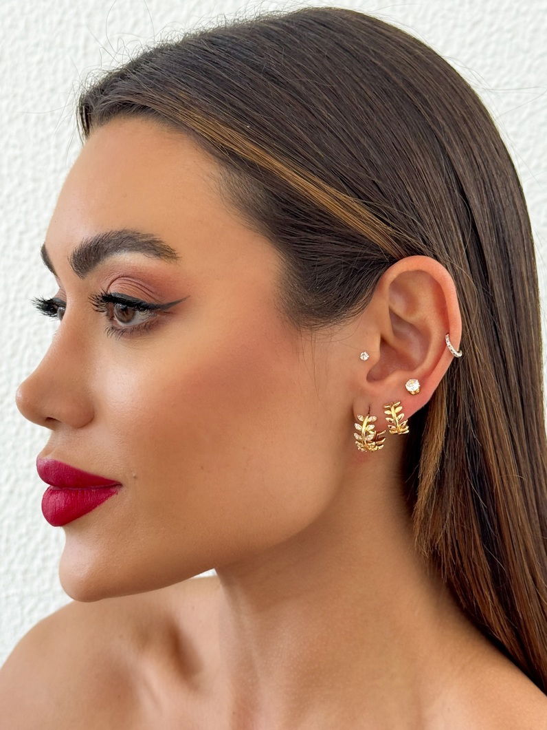 Trio de Brinco Folheado a Ouro 18k e Prata Ramos Com Ponto de luz