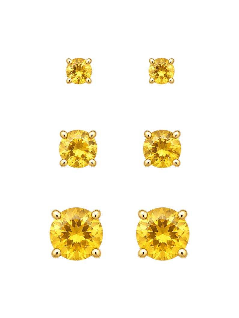 Trio de Brinco Folheado a Ouro 18k e Prata Zircônias Coloridas