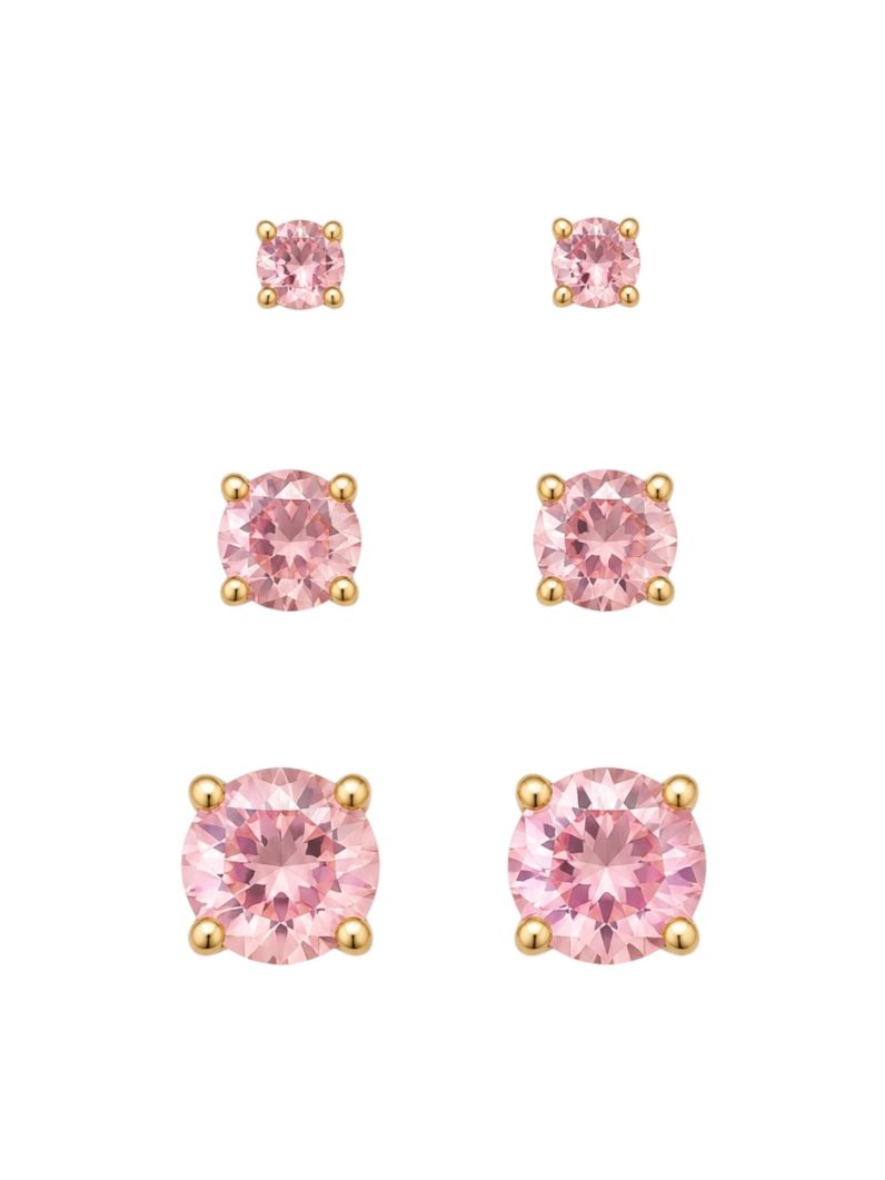Trio de Brinco Folheado a Ouro 18k e Prata Zircônias Coloridas