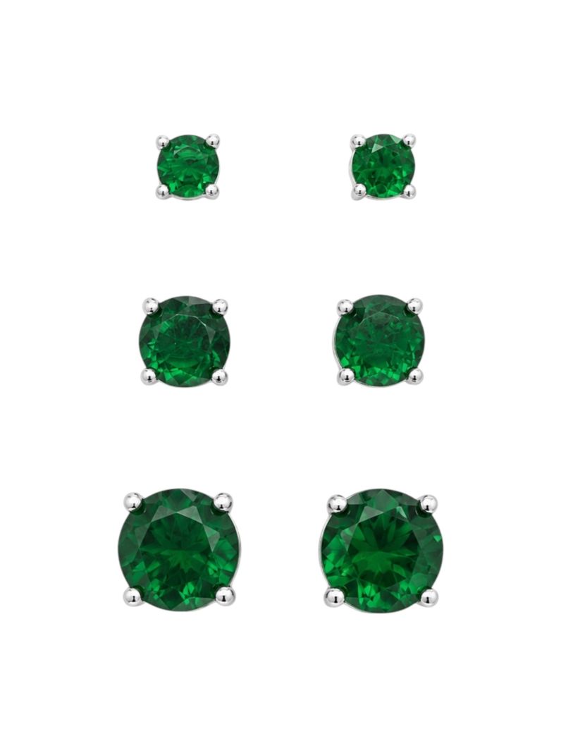 Trio de Brinco Folheado a Ouro 18k e Prata Zircônias Coloridas