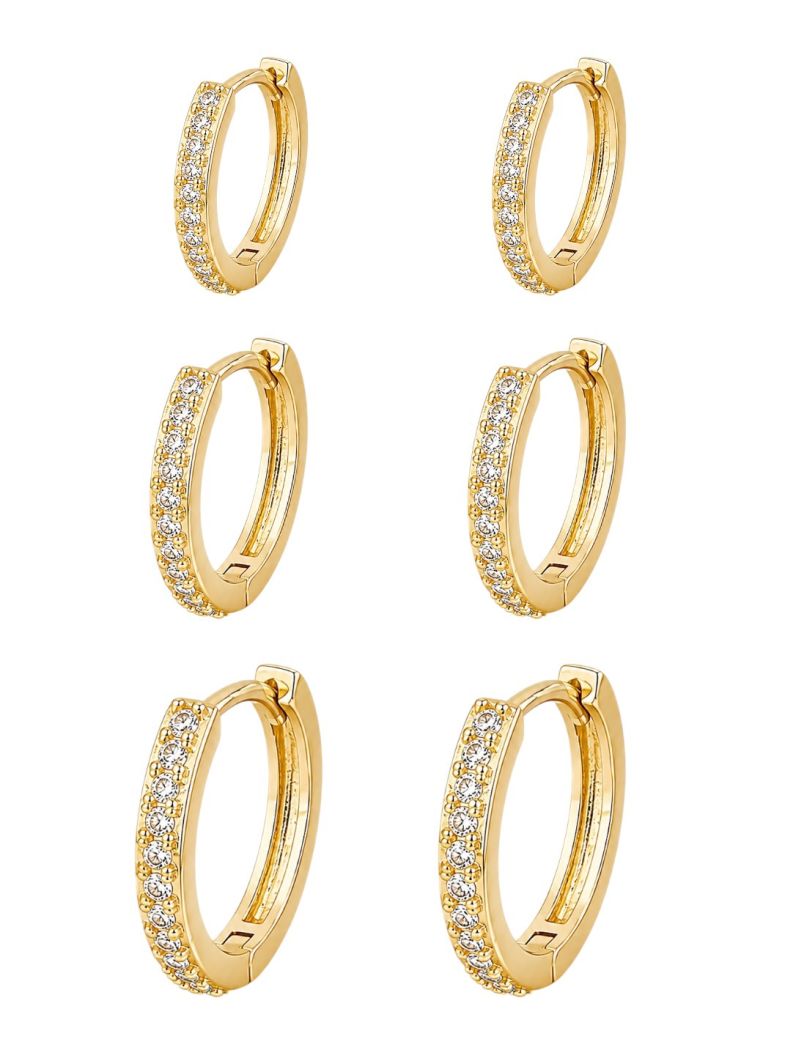 Trio de Brinco Folheado a Ouro 18k e Prata Zirconias Lisas