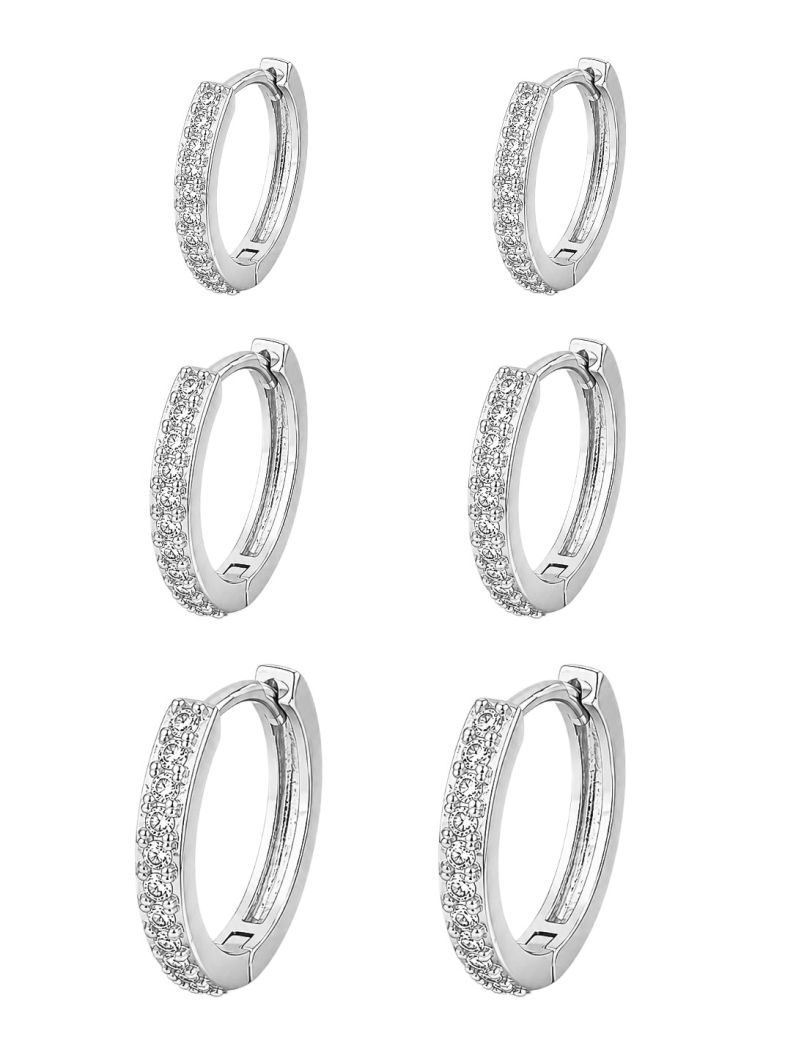 Trio de Brinco Folheado a Ouro 18k e Prata Zirconias Lisas