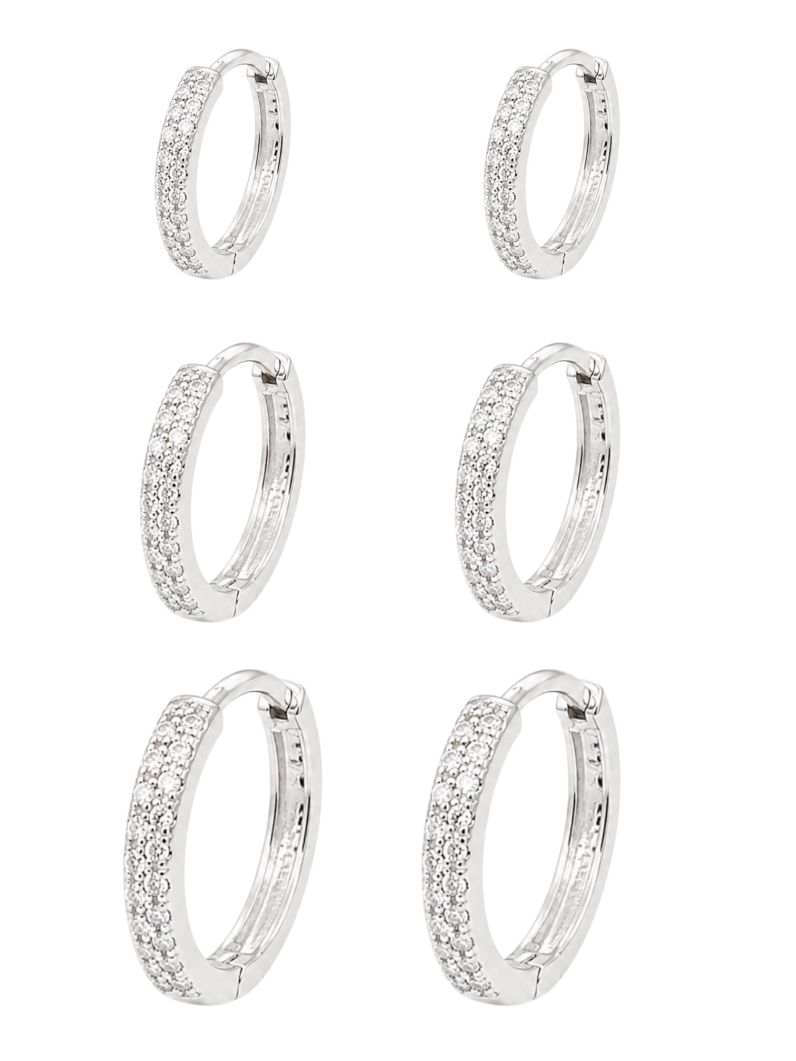 Trio de Brinco Folheado a Prata 925 Argola Cravejada