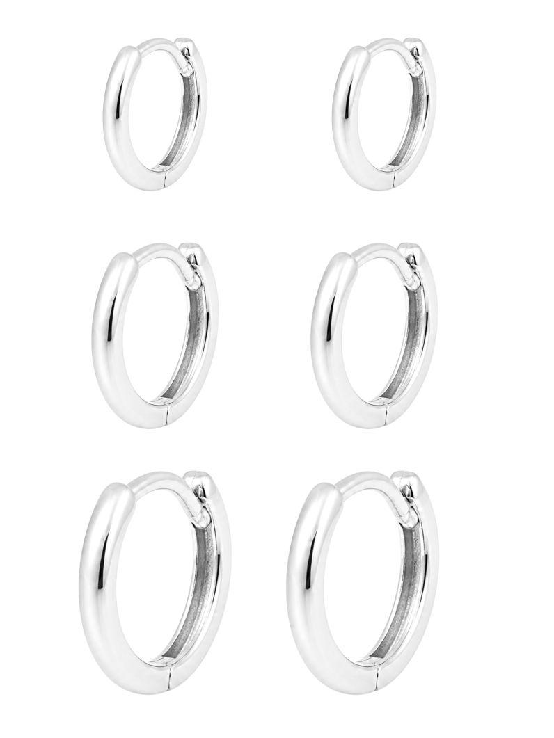 Trio de Brinco Folheado a Prata 925 Argola Lisa