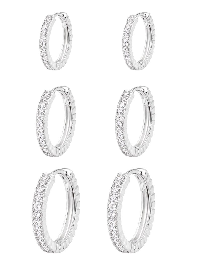 Trio de Brinco Folheado a Prata 925 Argolas Cravejadas
