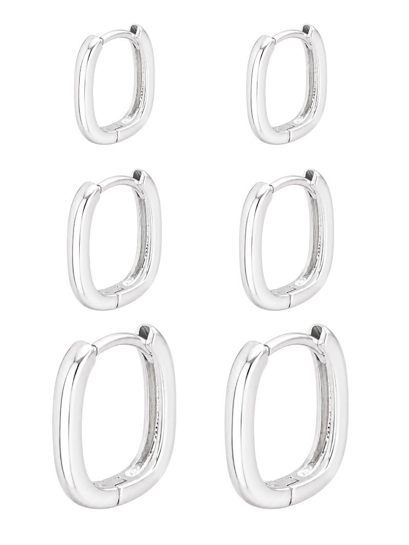 Trio de Brinco Folheado a Prata 925 Argolas Quadradas