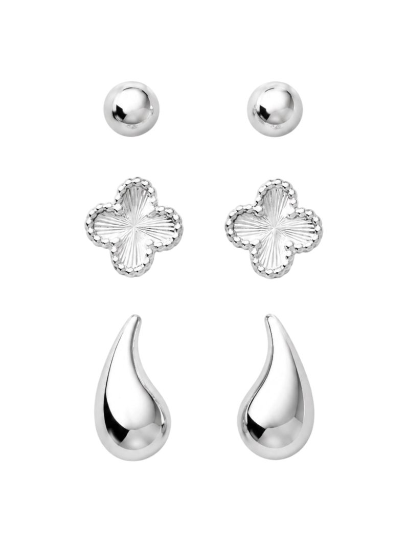 Trio de Brinco Folheado a Prata 925 Esfera, Inspiração Vg. e Gota