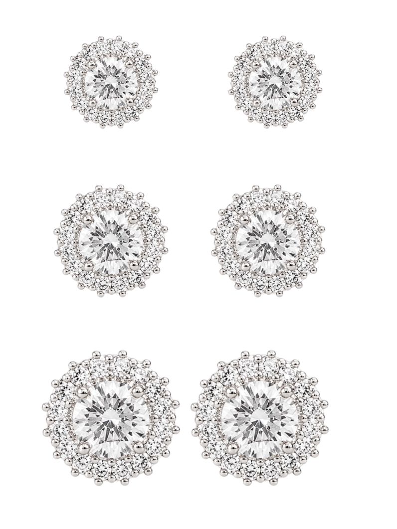 Trio de Brinco Folheado a Prata 925 Flor de Zirconia