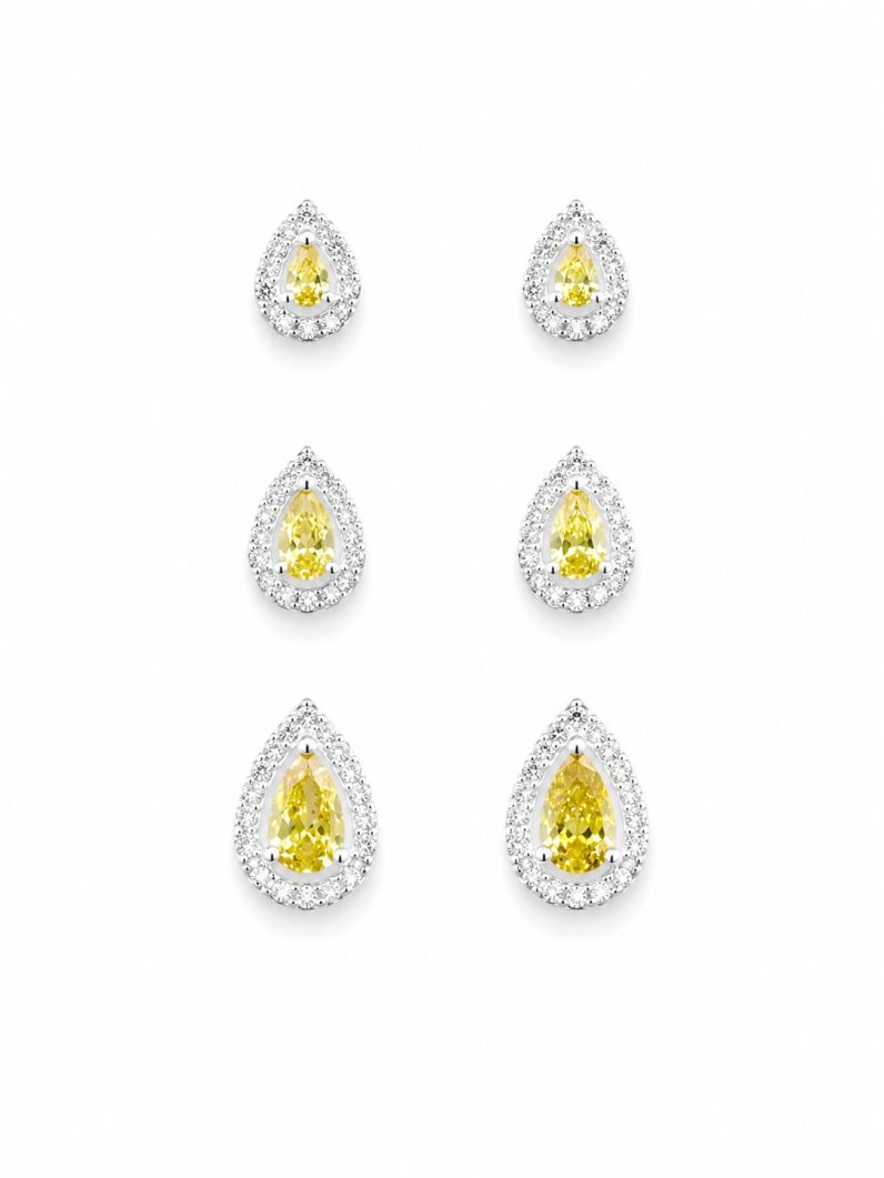 Trio de Brinco Folheado a Prata 925 Gotas Cravejadas