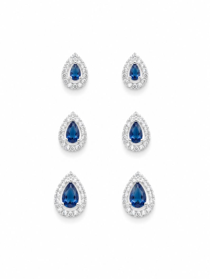 Trio de Brinco Folheado a Prata 925 Gotas Cravejadas