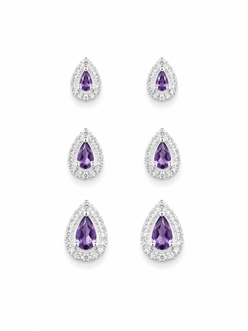 Trio de Brinco Folheado a Prata 925 Gotas Cravejadas