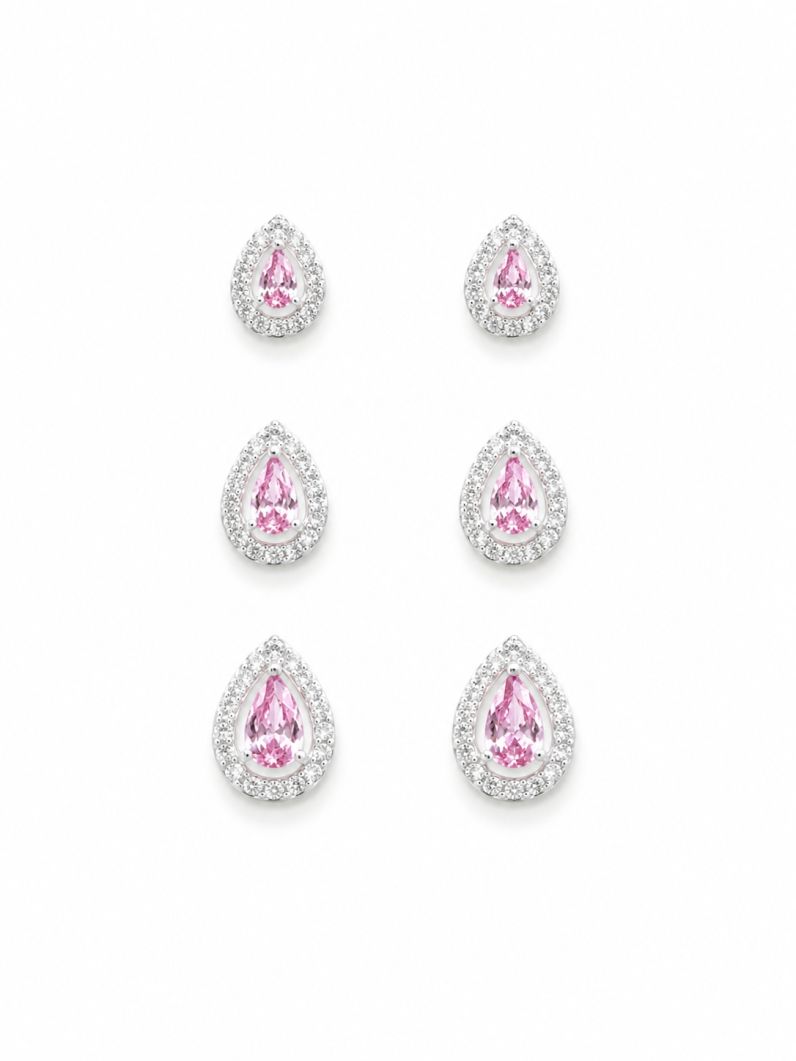 Trio de Brinco Folheado a Prata 925 Gotas Cravejadas