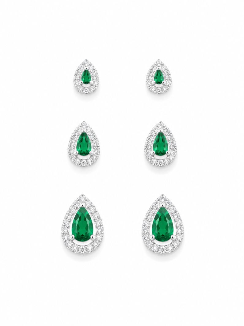 Trio de Brinco Folheado a Prata 925 Gotas Cravejadas
