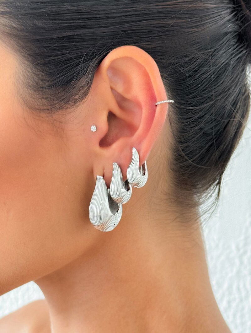 Trio de Brinco Folheados a Ouro 18k e Prata Gotas Listradas com Fecho Click