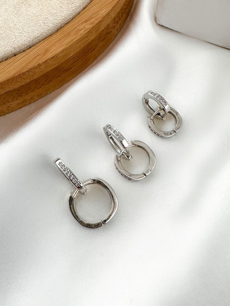 Trio de brincos folheado a ouro 18k e prata 925 argolinha micro zircônia