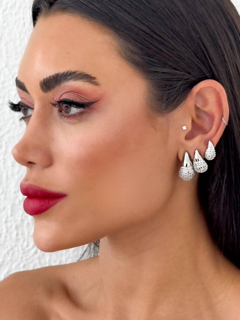 Trio de Brincos Folheado a Ouro 18k e Prata 925 Gota com Zircônia