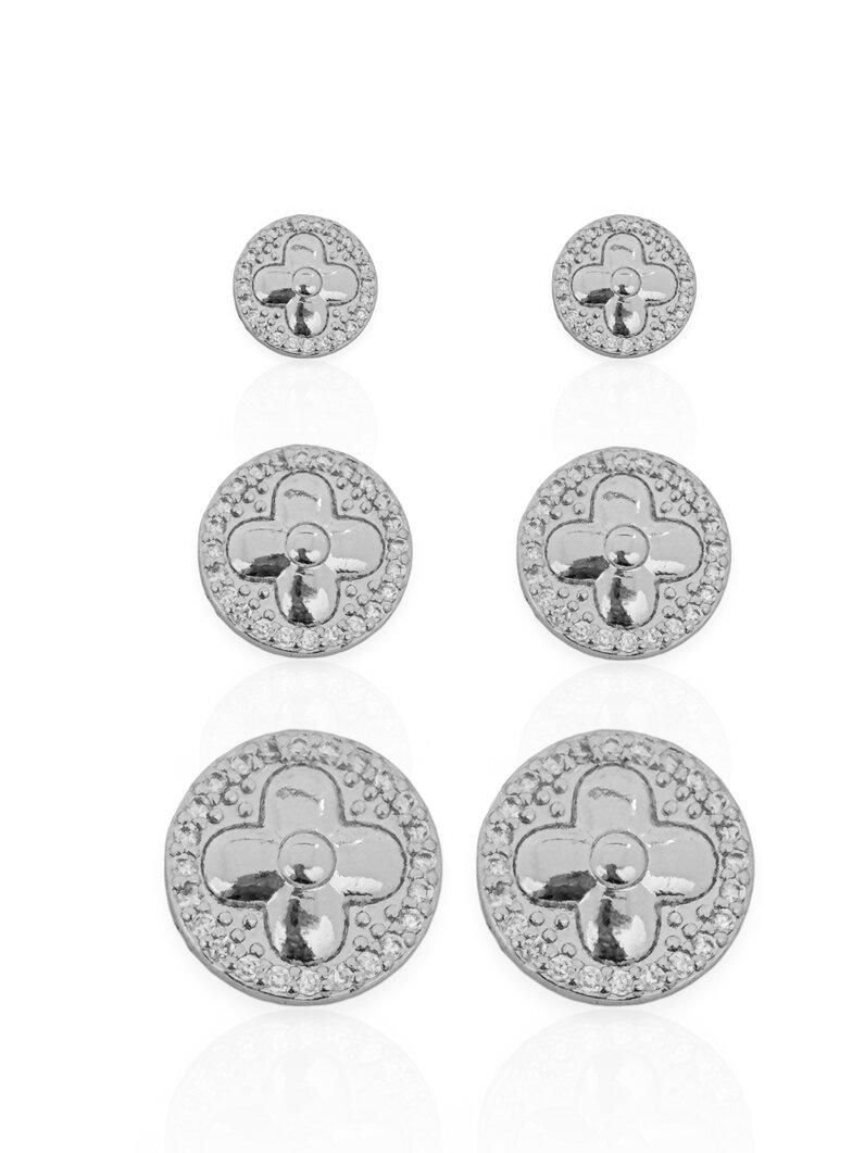 Trio de Brincos Folheado a Ouro 18k e Prata 925 Inspiração com Borda Cravejada