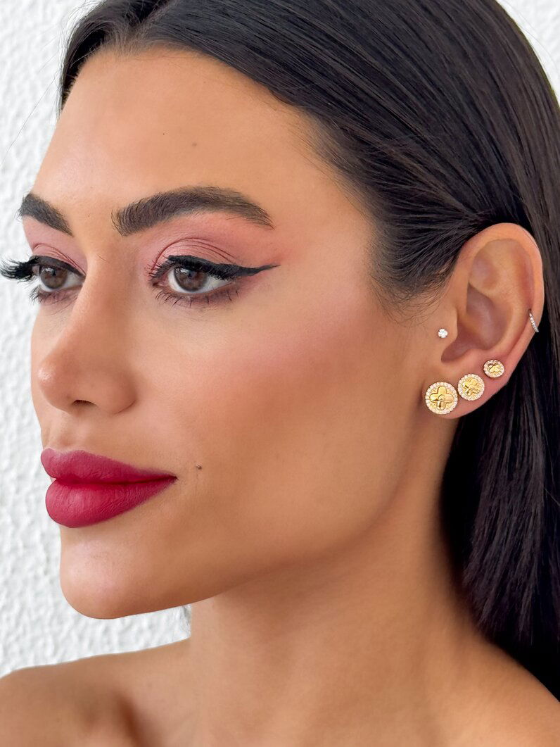 Trio de Brincos Folheado a Ouro 18k e Prata 925 Inspiração com Borda Cravejada