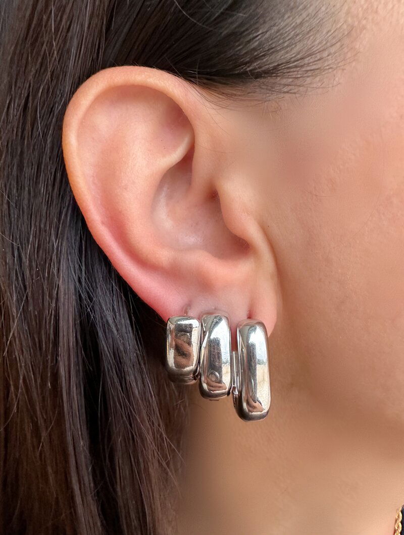 Trio de Brincos Folheado a Ouro 18k e Prata Argola com Fecho Lisa