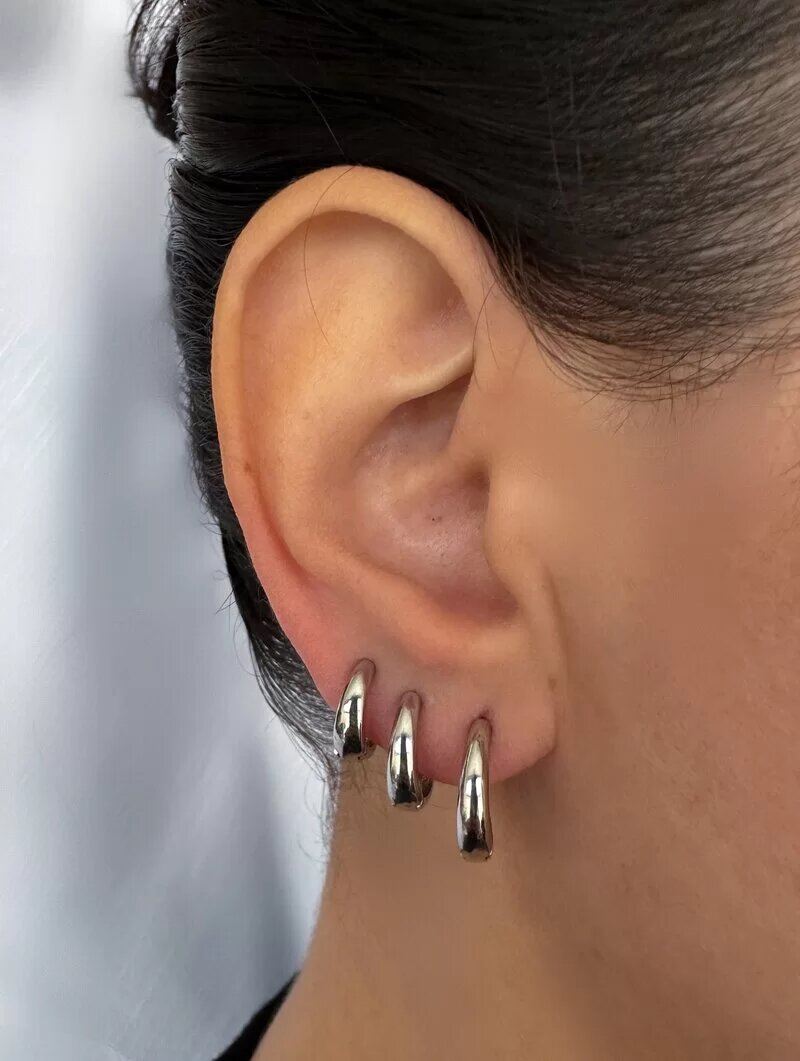 Trio de brincos Folheado a Ouro 18k e Prata Argola Grossa com Fecho