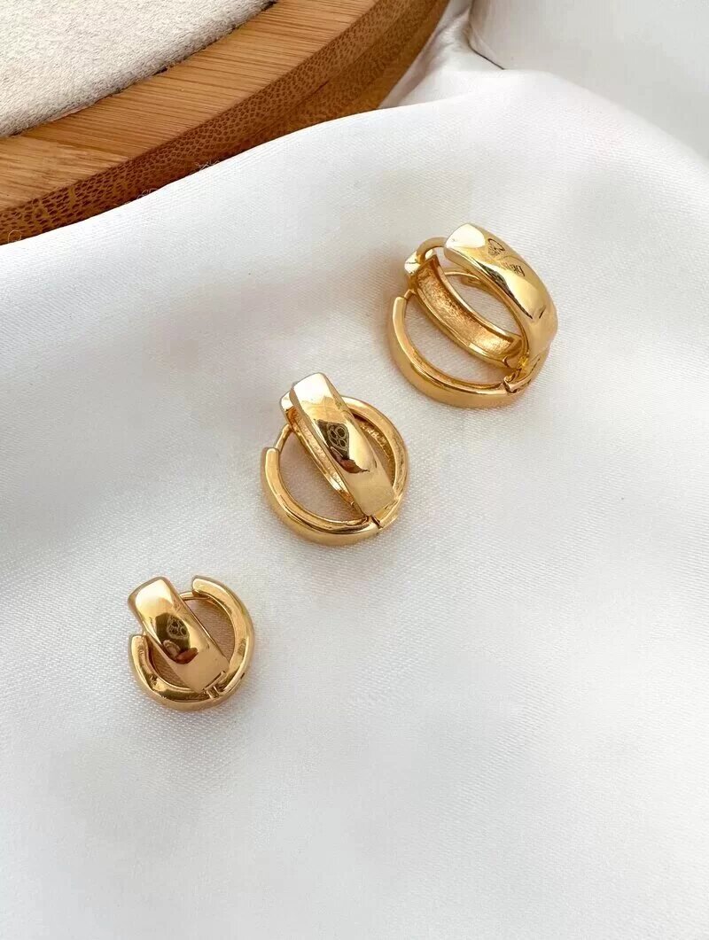 Trio de brincos Folheado a Ouro 18k e Prata Argola Grossa com Fecho