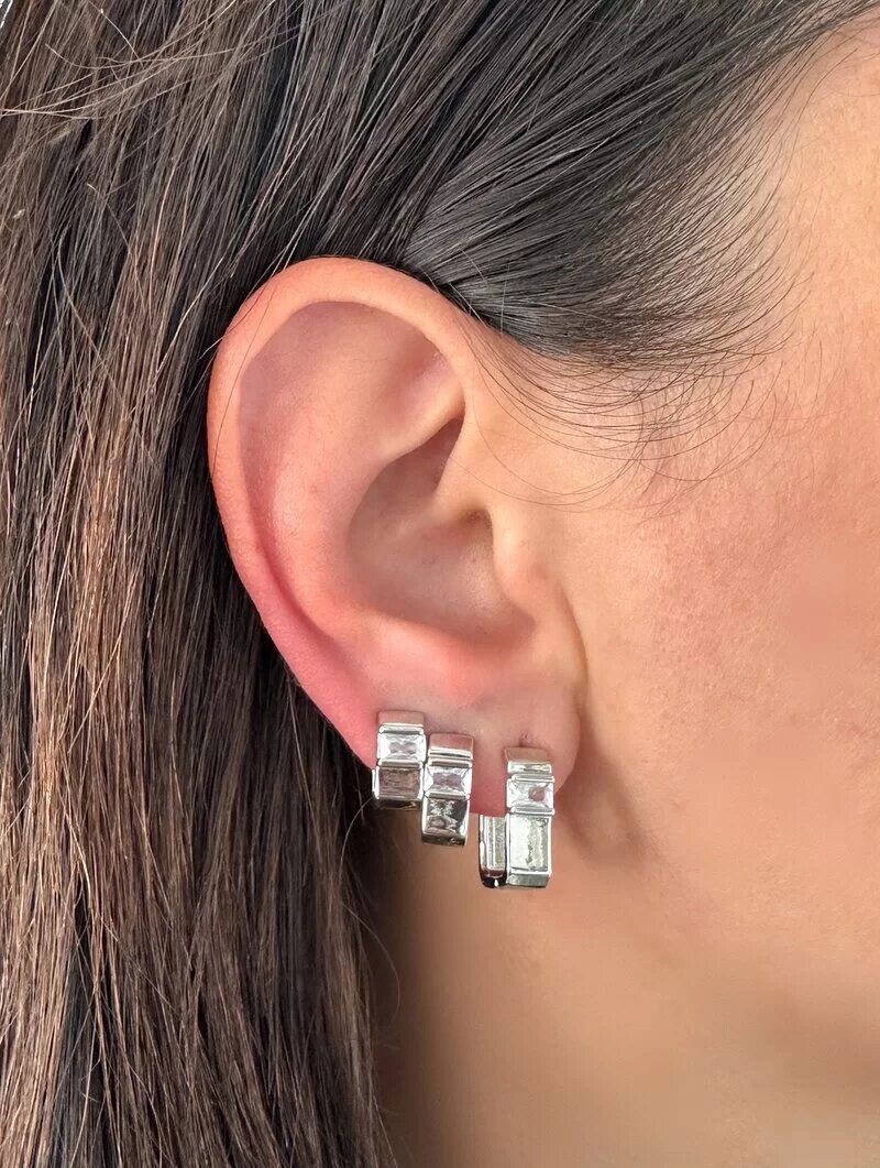 Trio de Brincos Folheado a Ouro 18k e Prata Argola Quadrada com Zircônia