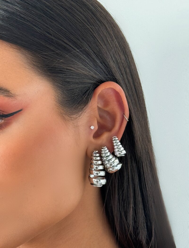 Trio de Brincos Folheado a Ouro 18k e Prata Argolas Cones Espirais