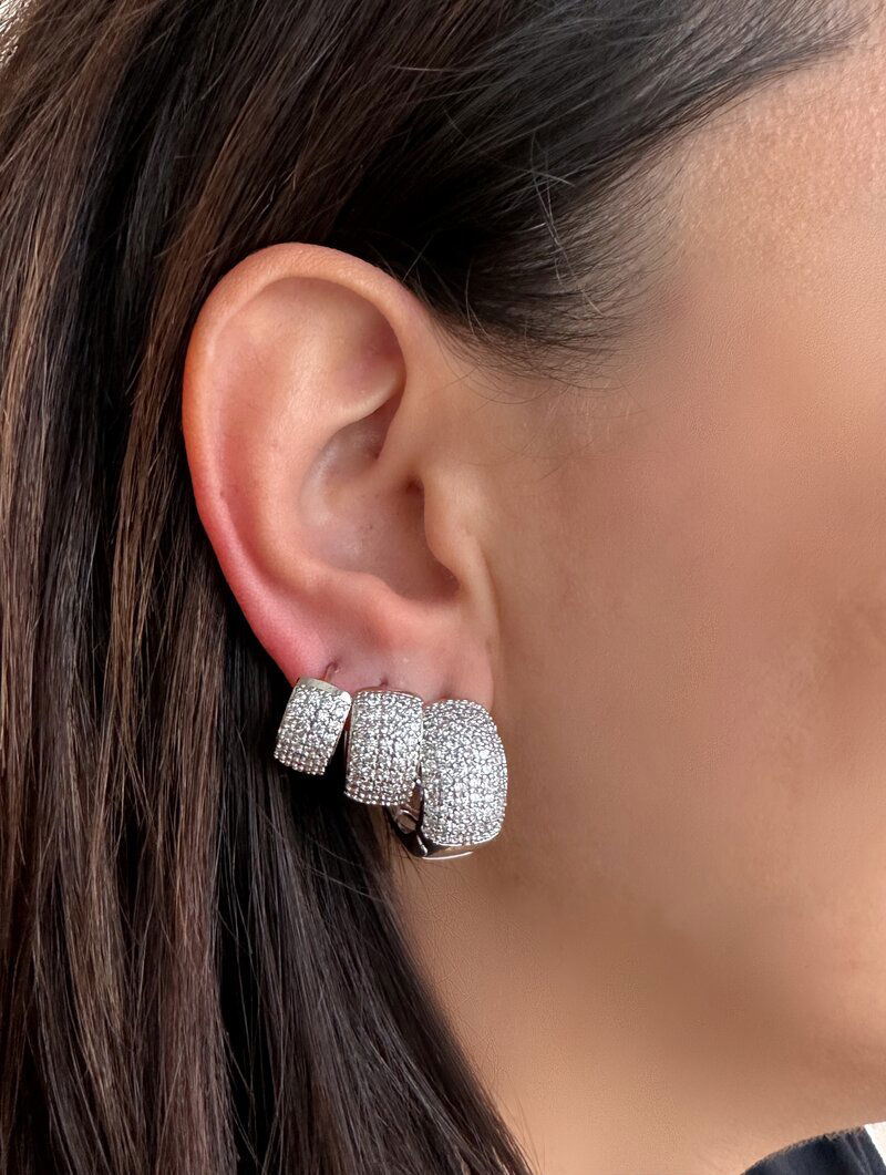 Trio de Brincos Folheado a Ouro 18k e Prata Argolas Cravejadas