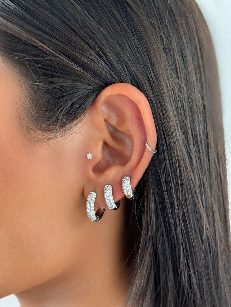 Trio de Brincos Folheado a Ouro 18k e Prata Argolas Cravejadas