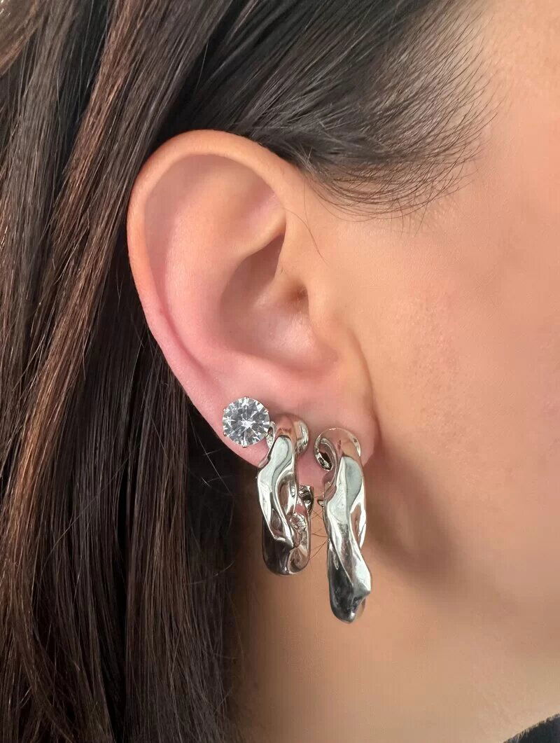 Trio de Brincos Folheado a Ouro 18k e Prata Argolas e Ponto de Luz