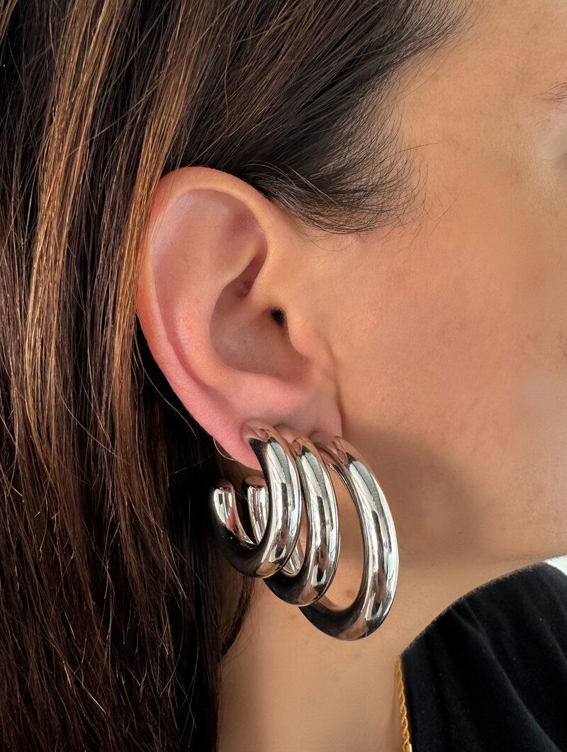 Trio de Brincos Folheado a Ouro 18k e Prata Argolas Lisas