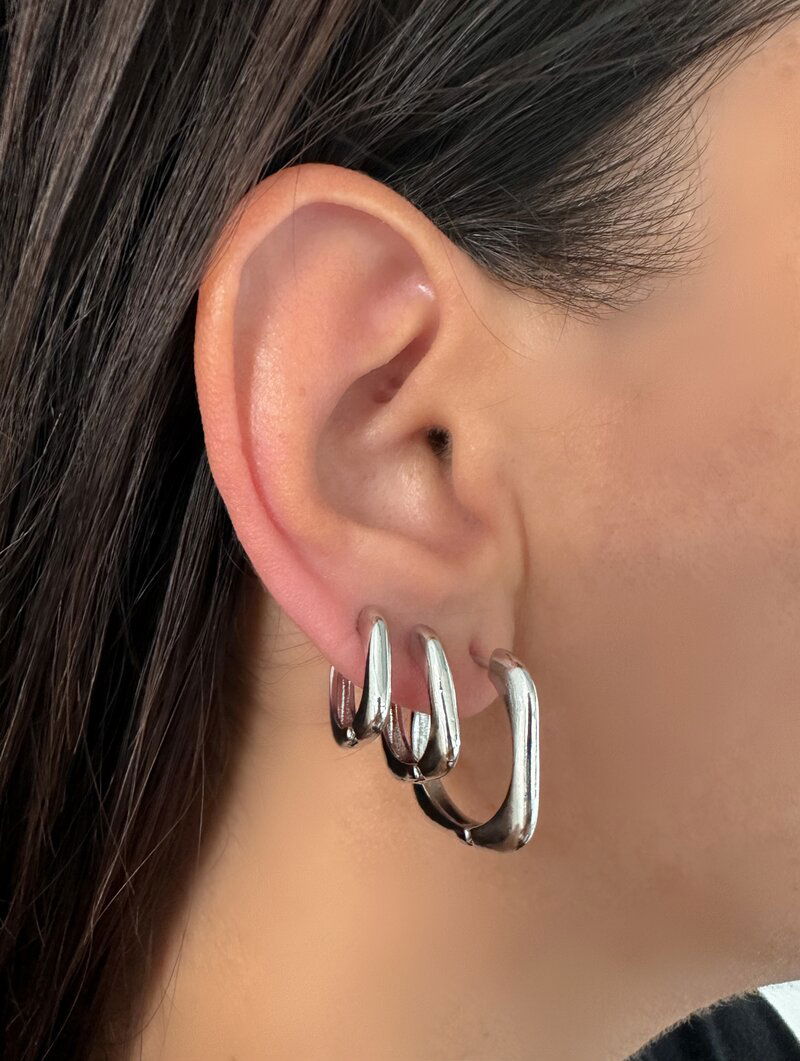 Trio de Brincos Folheado a Ouro 18k e Prata Argolas Quadradas com Fecho