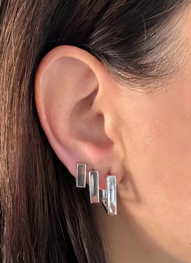 Trio de Brincos Folheado a Ouro 18k e Prata Argolas Quadradas Lisas