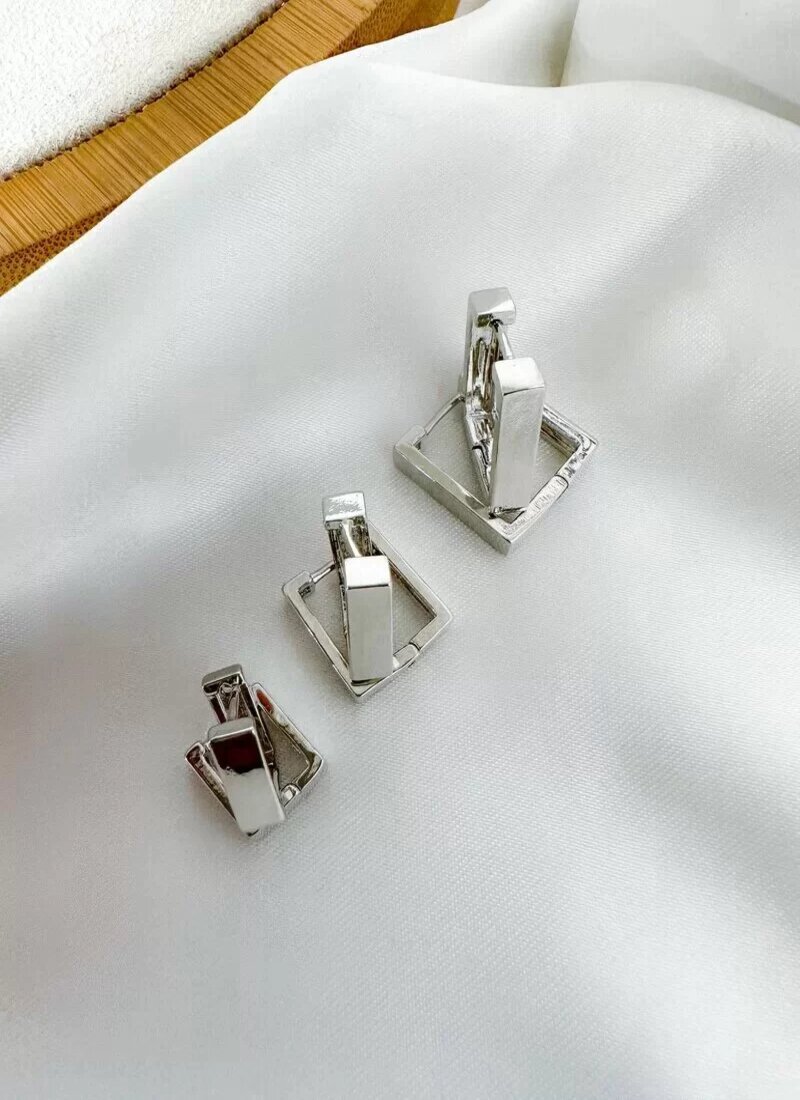 Trio de Brincos Folheado a Ouro 18k e Prata Argolas Quadradas Lisas