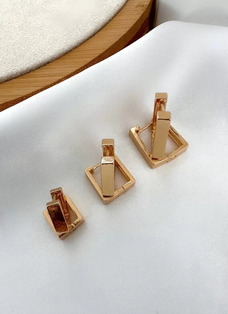Trio de Brincos Folheado a Ouro 18k e Prata Argolas Quadradas Lisas